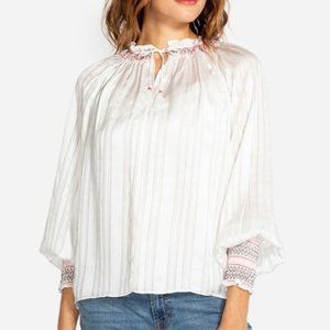 Johnny Was Folk Smock Silk Blouse XS White $268
